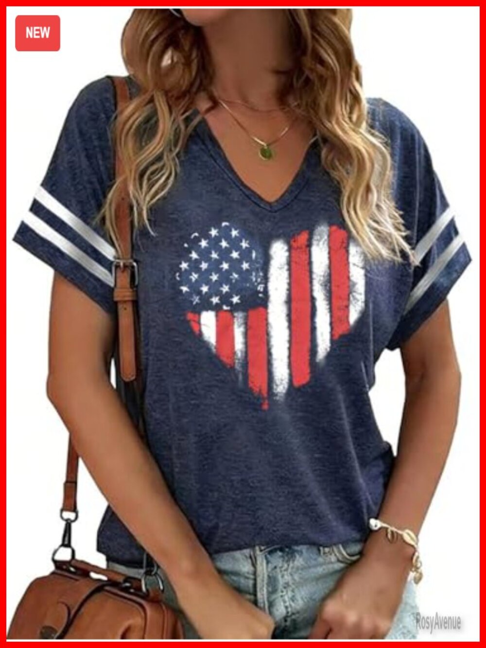Women's USA Flag V-Neck Short Sleeve Patriotic Graphic Tee